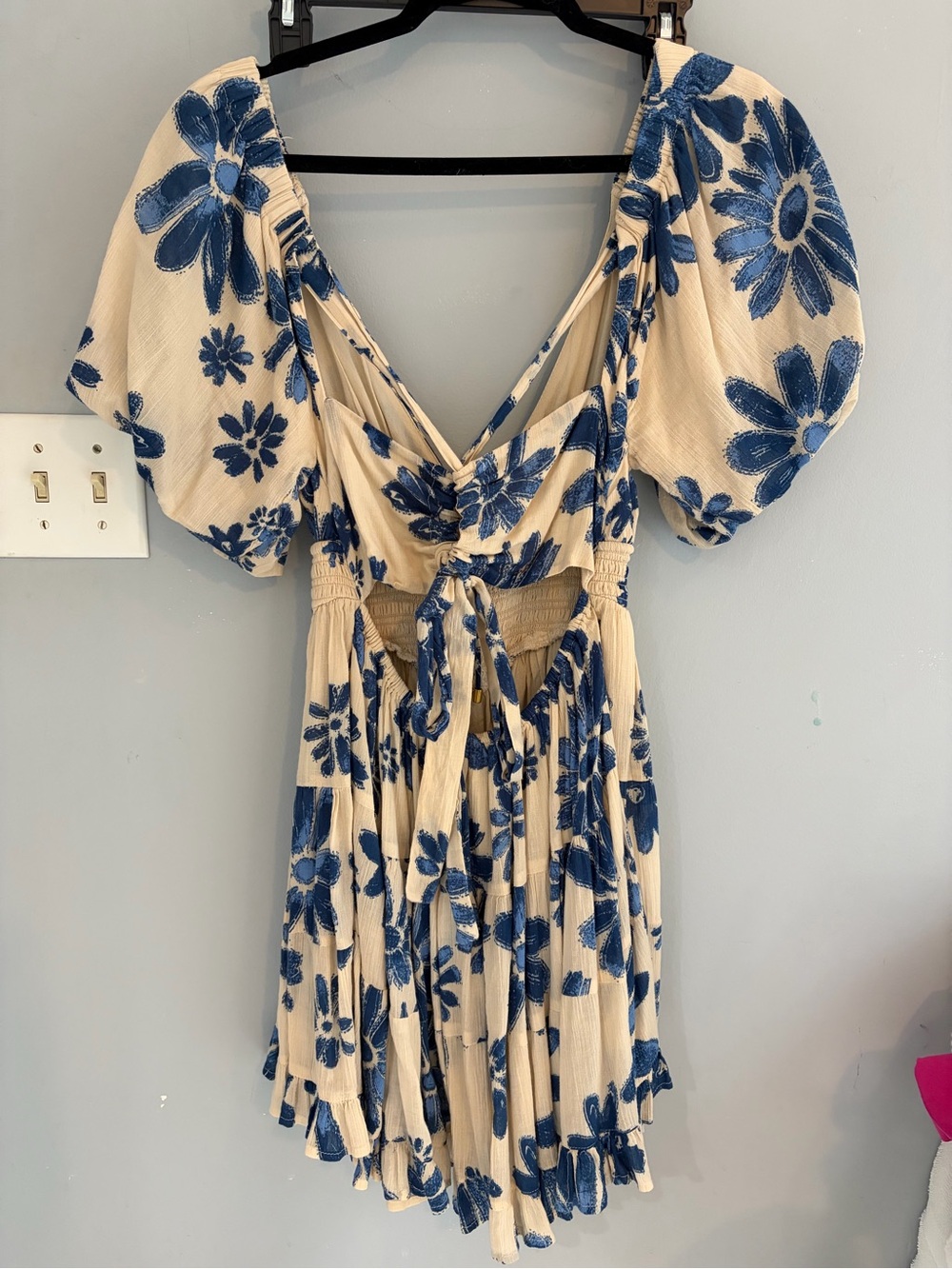 Free People Cream Mini Dress with Blue Floral Print